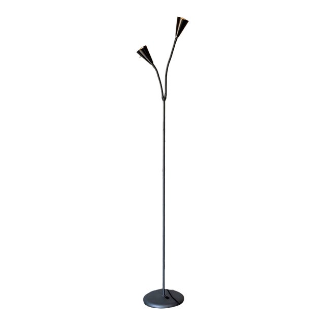 Steel Gooseneck Dual Shade Floor Lamp Mid-Century Modern 1970s For Sale