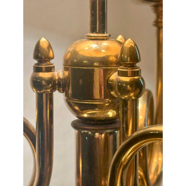 Vintage Solid Brass French Horn Bouillotte Lamp | 3-Arm Candelabra, Original Shade For Sale In Phoenix - Image 6 of 12