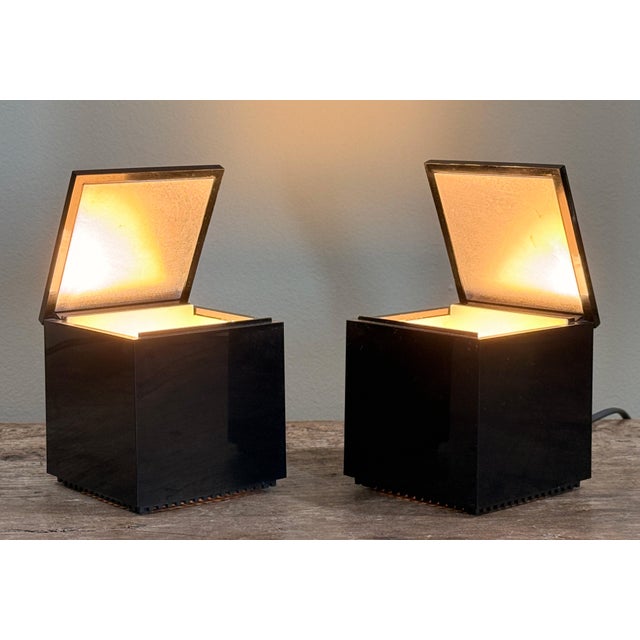 This original pair of Cuboluce table lamps was designed in 1972 by Franco Bettonica and Mario Melocchi for Cini & Nils and...