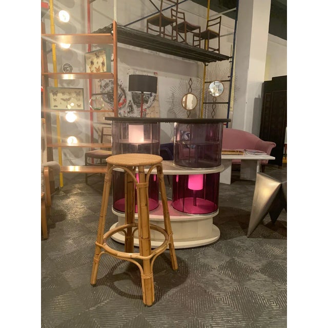 Wood Mid-Century Bamboo Natural Fiber Stool, France, 1970s For Sale - Image 7 of 8