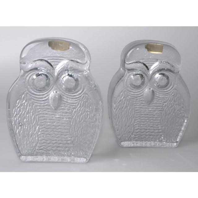 Vintage BLENKO Thick Glass Owl Bookends | Chairish Rare blenko signed by joel philip m.