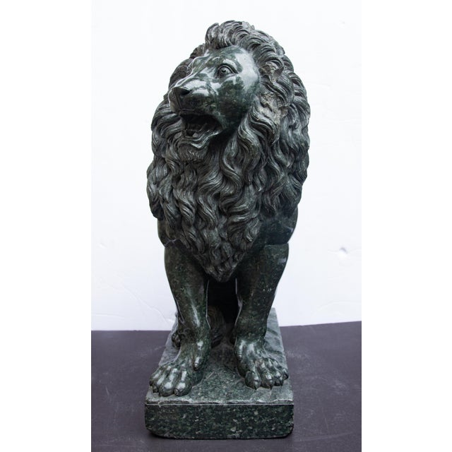19th century grand tour carving of the "Medici" lion. Carved green porphyry granite. This is an unusually large size....