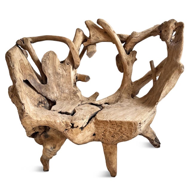 Wood Vintage Organic Freeform Teak Root Bench/Chair For Sale - Image 7 of 7