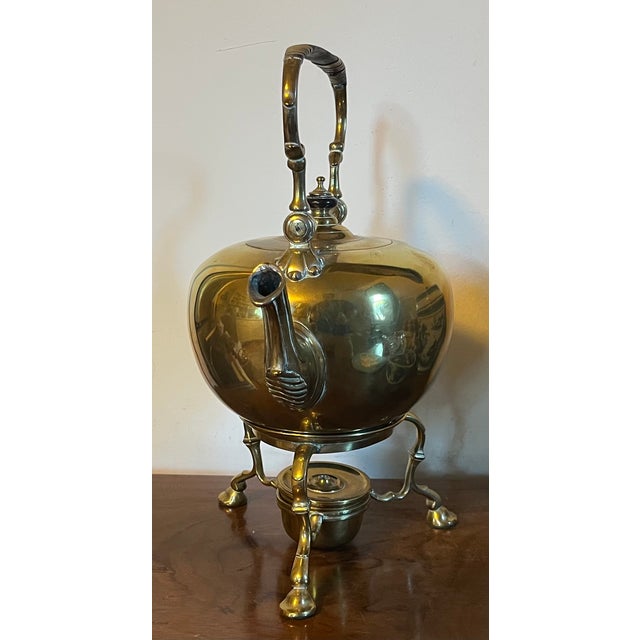 Brass Antique 18th Century English George III Brass Tea Pot Kettle and Stand With Spirit Warming Lamp For Sale - Image 8 of 16