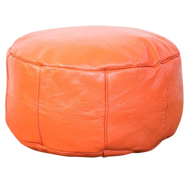 Antique Orange Leather Moroccan Pouf Ottoman Chairish