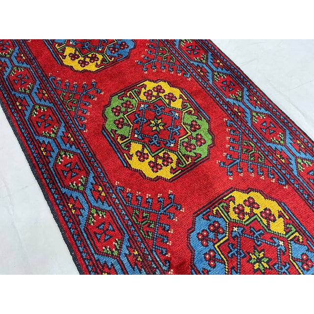 1990s Red Filpa Elephant Foot Tribal Oriental Runner Rug, 2'9" X 6'6" For Sale - Image 5 of 16