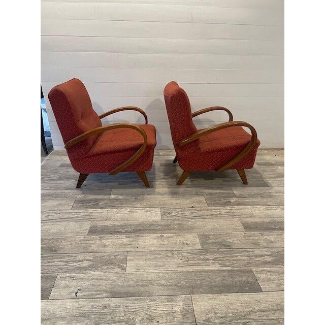 Original set art-deco mad-man relax chairs by halabala model “c ‘1920-1940 original upholstery very good wood,springs etc...