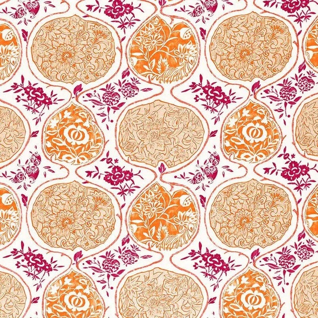 Japanese Schumacher Katsugi Fabric in Tangerine & Berry For Sale - Image 3 of 3