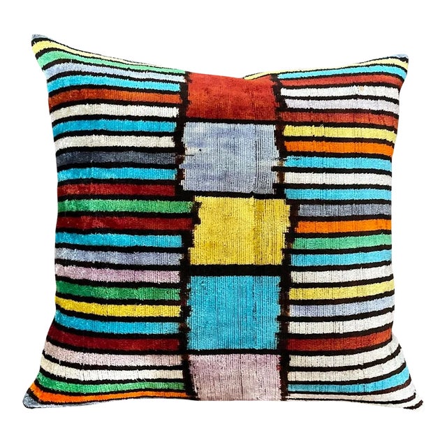 Silk Ikat Stripe Colorblock Pillow For Sale