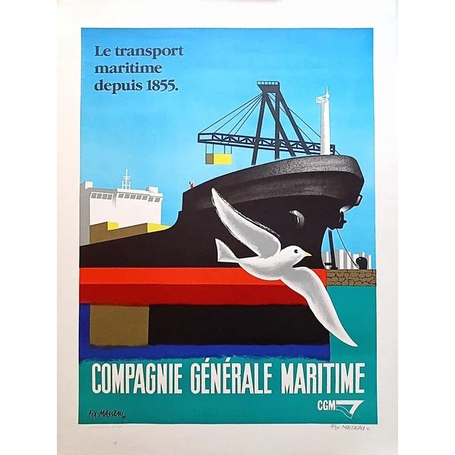 Pierre Fix-Masseau, Compagnie Generale Maritime Poster, 1993, Lithograph For Sale - Image 4 of 4