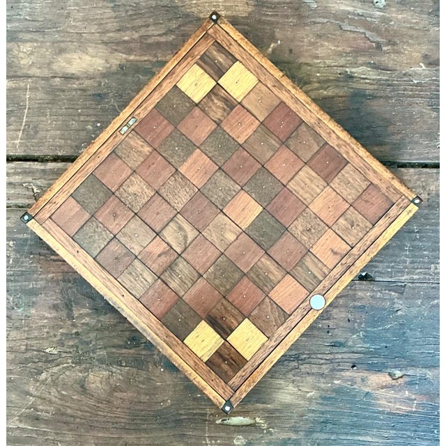 Vintage Wooden Chessboard With Metal Accents For Sale - Image 16 of 18