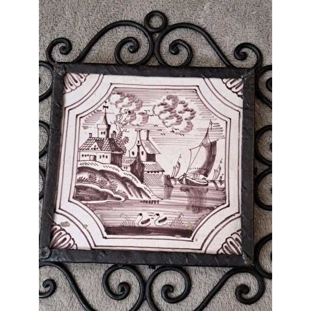 Ceramic Mid 19th Century Dutch Manganese Delft Decorative Framed Tiles Nautical Scenes- Set of 4 For Sale - Image 7 of 12