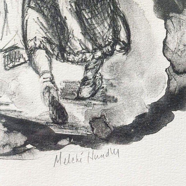 Drawing Hasidic Dancers Judaica Portrait Lithograph by Melchi Hundler 140/150 For Sale - Image 4 of 7