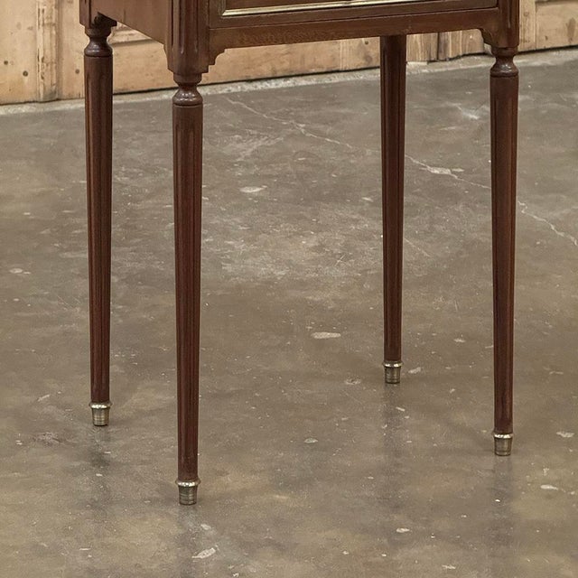 Antique French Louis XVI Mahogany Bedside Table With Carrara Marble and Brass Gallery For Sale In Dallas - Image 6 of 15