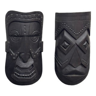 Akios Industries Hand Carved Native Wall Masks, Pair For Sale