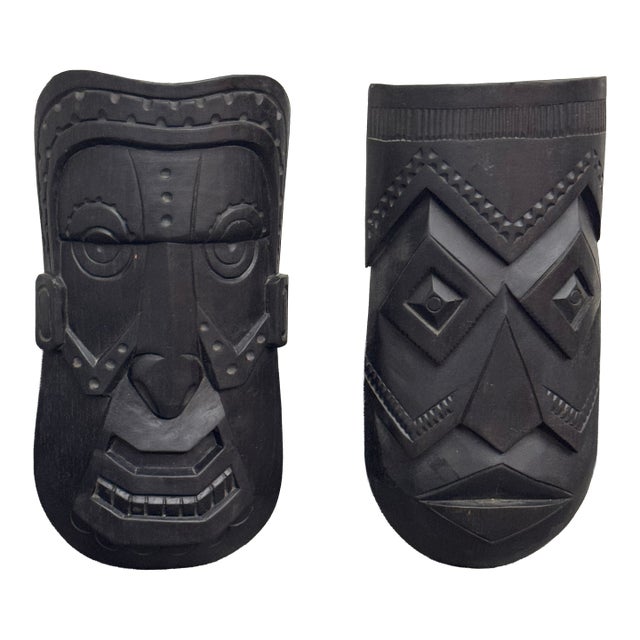 Akios Industries Hand Carved Native Wall Masks, Pair For Sale