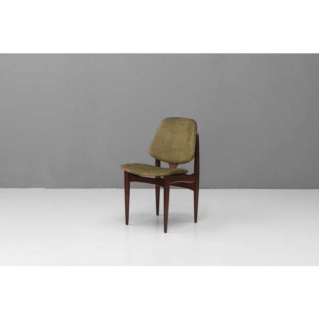 Pair of mid-century side chairs in teak, fully restored and newly upholstered in a smoky green velvet. U.K circa 1960.