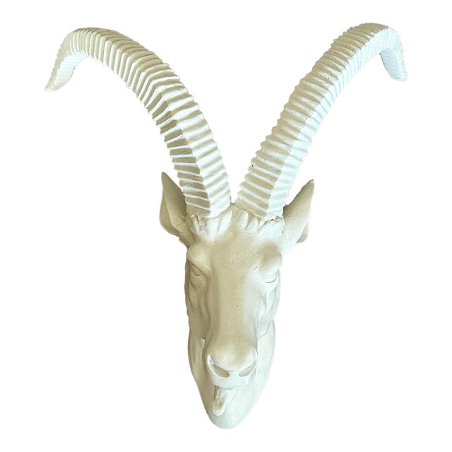 Vintage Faux Taxidermy White Goat Head Wall Mount For Sale