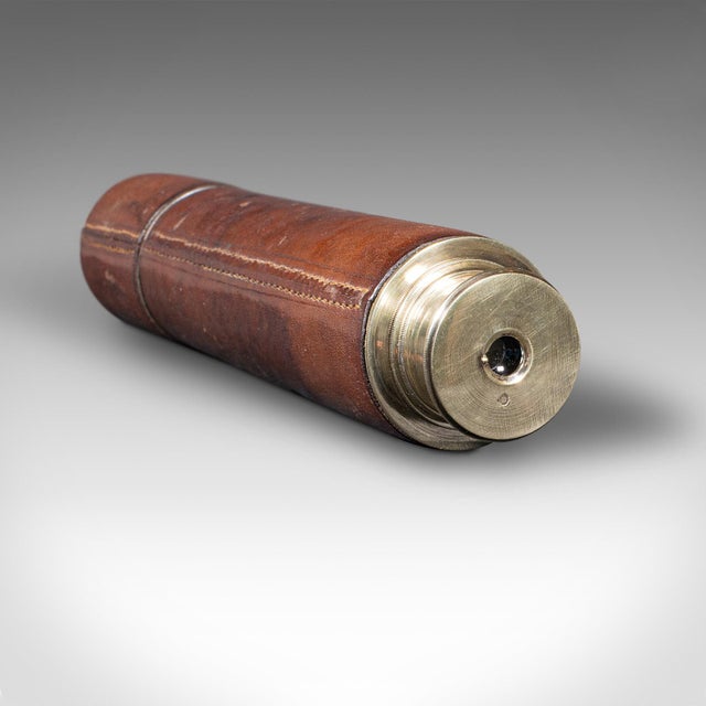 Brown Antique 3 Draw Telescope, English Brass, Leather, Newton & Co, Victorian, C.1870 For Sale - Image 8 of 11