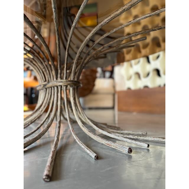 Mid-Century Modern Vintage Rustic Metal & Smoked Glass Coffee Table For Sale - Image 3 of 6