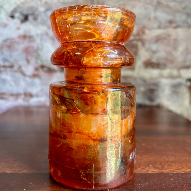 Industrial Antique Hemingray No. 19-30 Amber Color Glass Repurposed Insulator Candle Holder For Sale - Image 3 of 7