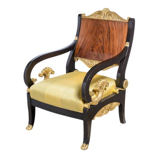 Mahogany, Ebonized and Gilt Arm Chair For Sale
