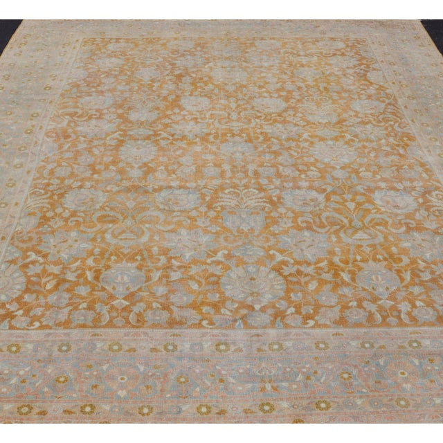 Antique Indian Amritsar Rug in Light Orange/Saffron, Pink, Light Blue & Green 9'10 X 13'3 For Sale In Atlanta - Image 6 of 17