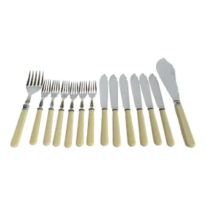 C.1920's-1930's Victorian F. P. Rogers Silver Co., Silver-Plate & Celluloid Handled Fish Serving Pieces -Set of 14