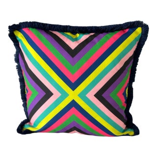 Colorful Caribbean Multi Stripe Pillow Cover For Sale