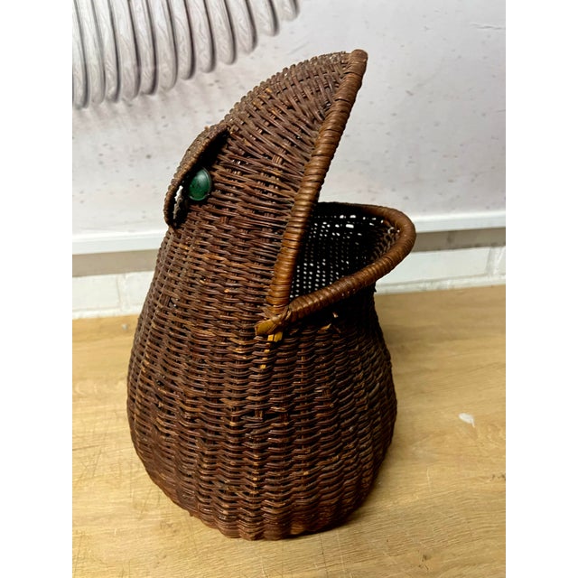 Chestnut Vintage Mid-Century Wicker Frog Wastebasket For Sale - Image 8 of 9