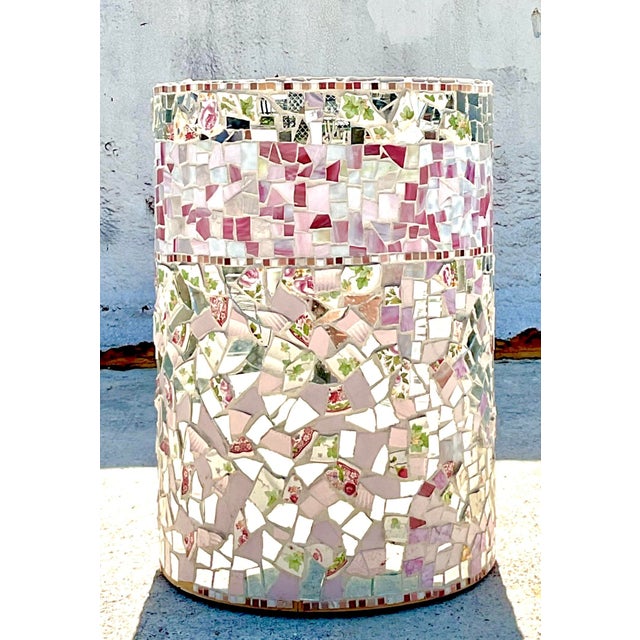 American Vintage Boho Glass and Ceramic Mosaic Dining Table Pedestal For Sale - Image 3 of 17