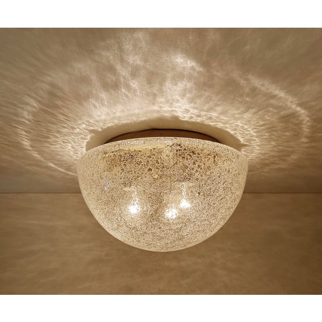 Vintage Flush Light / Sconce featuring a large glass dome with hundreds of bubbles inserts, mounted on a bronze enameled...