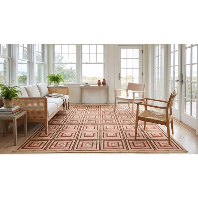 Beige Contemporary Handmade Hooked Rug With Tridimensional Square Design For Sale - Image 8 of 11