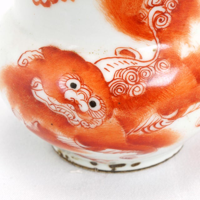 Large Antique Chinese Porcelain Inkpot Red Foo Dogs For Sale In Phoenix - Image 6 of 9