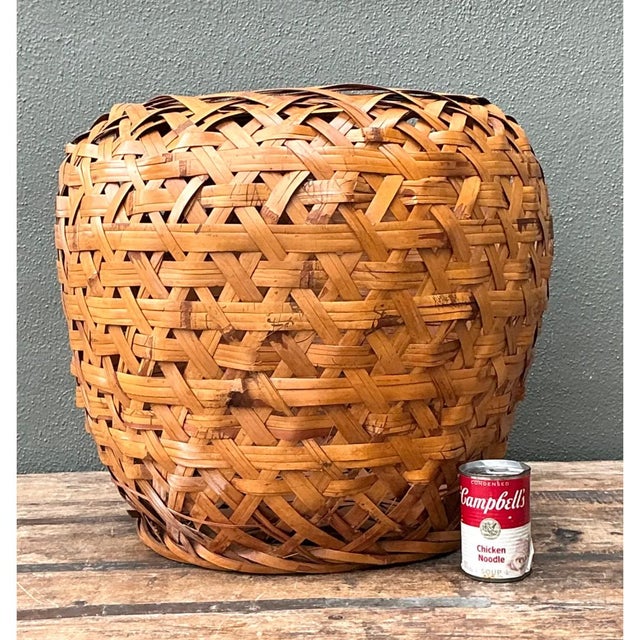 Camel Vintage Woven Rattan Floor Basket For Sale - Image 8 of 12