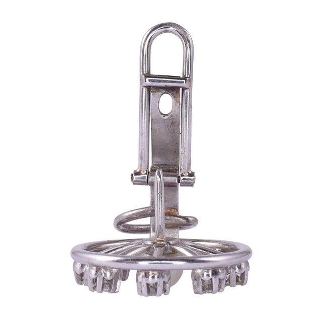 1950s 1950s Pearl & Diamond Spoke Design Platinum Earrings - 2 Pieces For Sale - Image 5 of 5