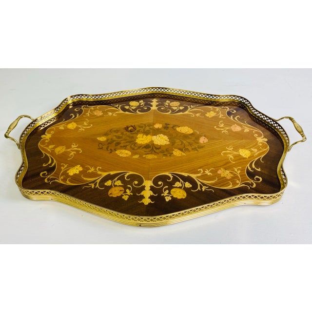 1950s Mid 20th Century Italian Florentine Style Inlaid Galley Tray For Sale - Image 5 of 9