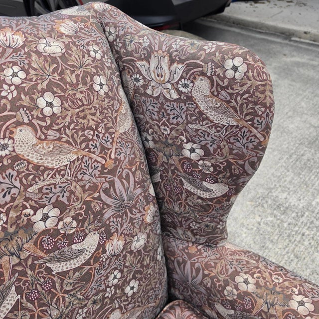 Vintage Hickory Chair Co Wingback William Morris Strawberry Thief Fabric For Sale - Image 17 of 18