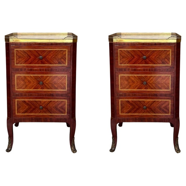 Late 19th Century Bouillotte Louis XVI Style, Marquetry and Bronze Nightstands, A Pair For Sale - Image 15 of 18