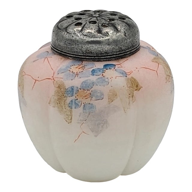 Antique Mount Washington Hand Painted Burmese Art Glass Melon Shaped Shaker, Circa 1890 For Sale
