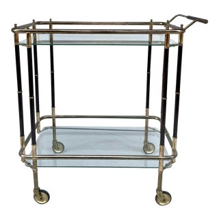 Art Deco Vintage Brass and Glass Rolling Bar Cart For Sale