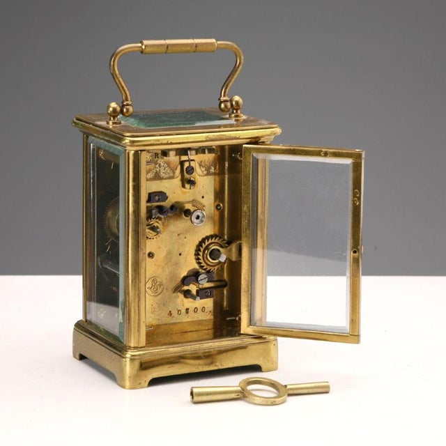 European Travel Clock in Bronze and Glass For Sale - Image 5 of 7