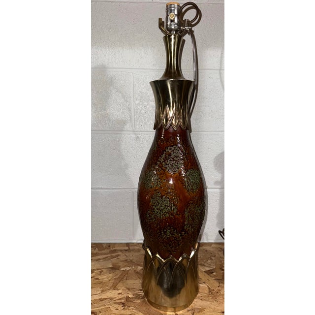 Burnt Orange Mid 20th Century Mid-Century Modern Pottery Ceramic Lamp Spot Glazed in Burnt Orange and Mint Green For Sale - Image 8 of 9