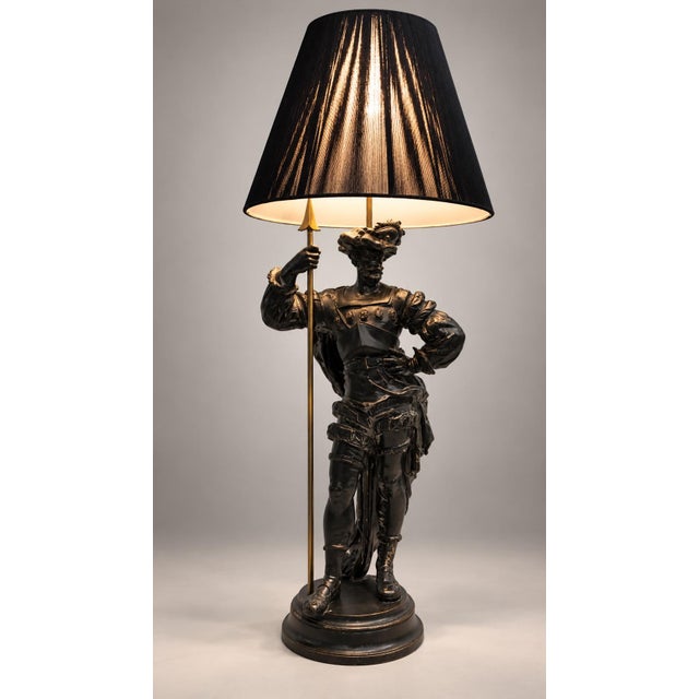Figurative A 19th-Century Large Spelter Lamp Depicting a Cavalier Figure. For Sale - Image 3 of 5