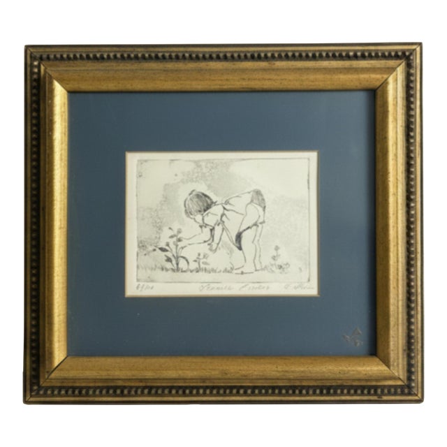 Late 20th Century L. Stein “Flower Picker” Signed Limited Edition Etching, 8/100 For Sale