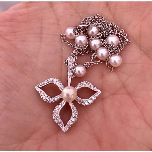 Diamond Akoya Pearl Necklace 14 Karat Gold Certified For Sale - Image 11 of 12