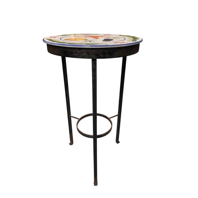 Coastal Mediterranean Style Hand-Painted Ceramic and Wrought Iron Coastal Martini Table For Sale - Image 3 of 12