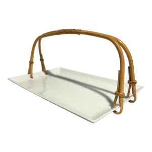 MCM Neiman Marcus Japanese Porcelain and Bamboo Handled Tray