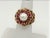Vintage 18K Gold Domed Basket-Weave Pearl and Ruby Cocktail Ring. The ring design centers on a luminous white cultured...
