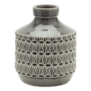 Goemetric Terra Cotta Vase withBlack Finish 7"H For Sale